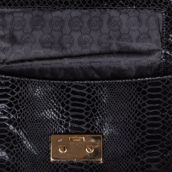 Michael Kors Black Snake Print Clutch with Gold Chain